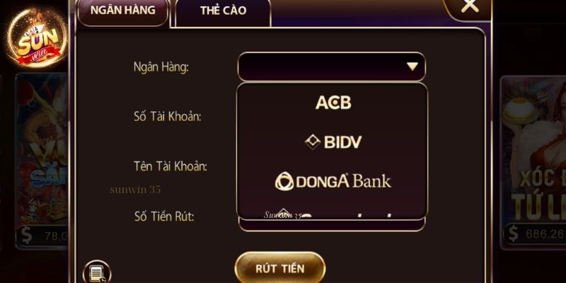 Hướng dẫn rút tiền từ tài khoản Sunwin về tài khoản ngân hàng